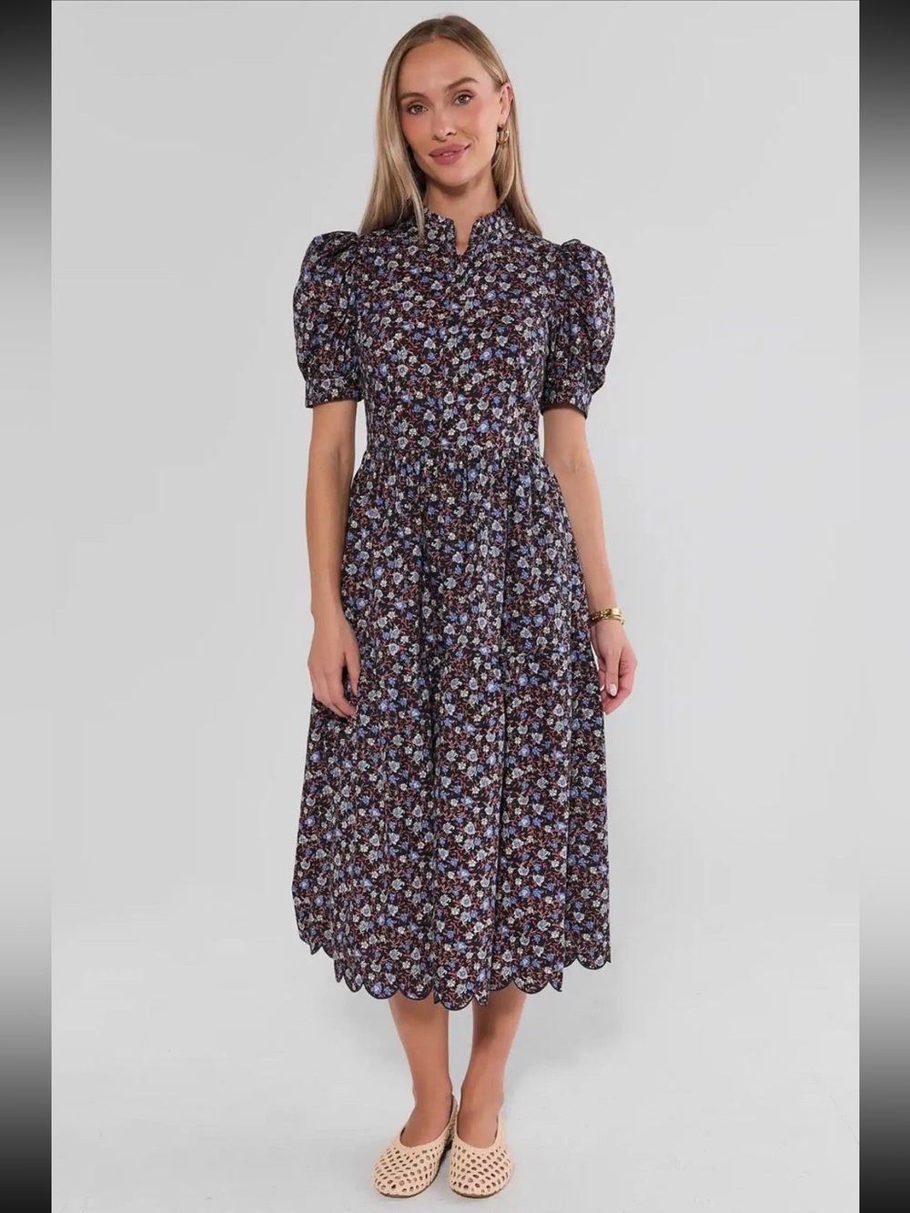 Avara Blake Blue Floral Tiered Midi Dress WOMEN SIZE XXL cottagecore